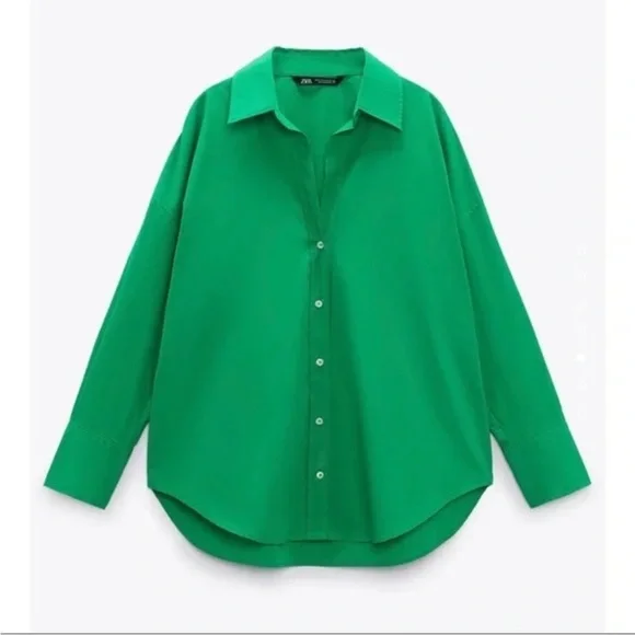Zara Green Poplin Oversized XL - Picture 1 of 6